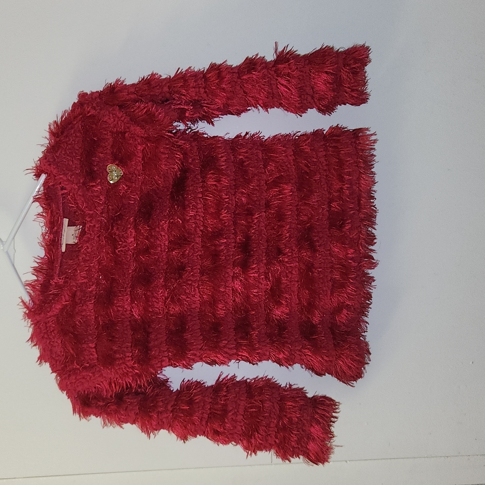 Juicy Couture Girls Hot Pink Fuzzy Textured Pull-Over Heart Sweater Size 6